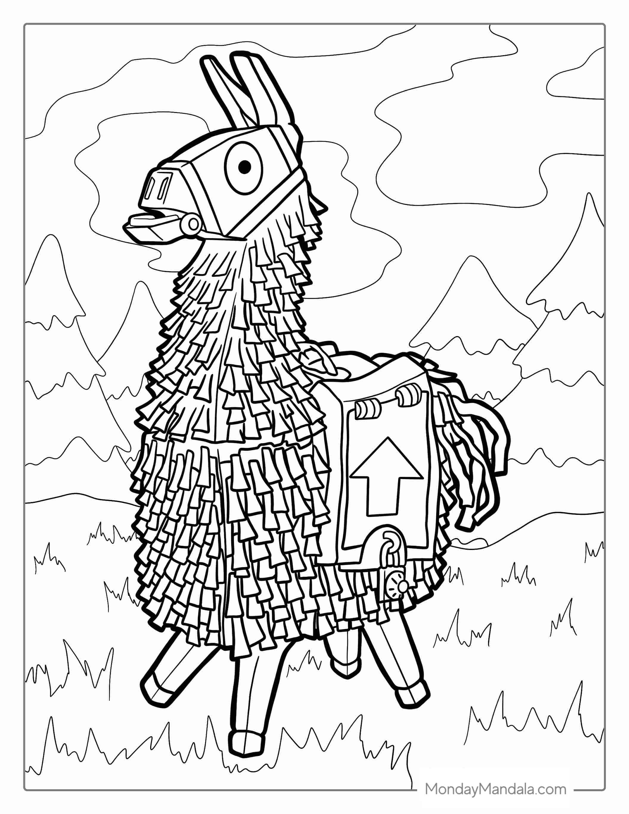 Cute Fortnite Llama To Color coloring page — printable line art