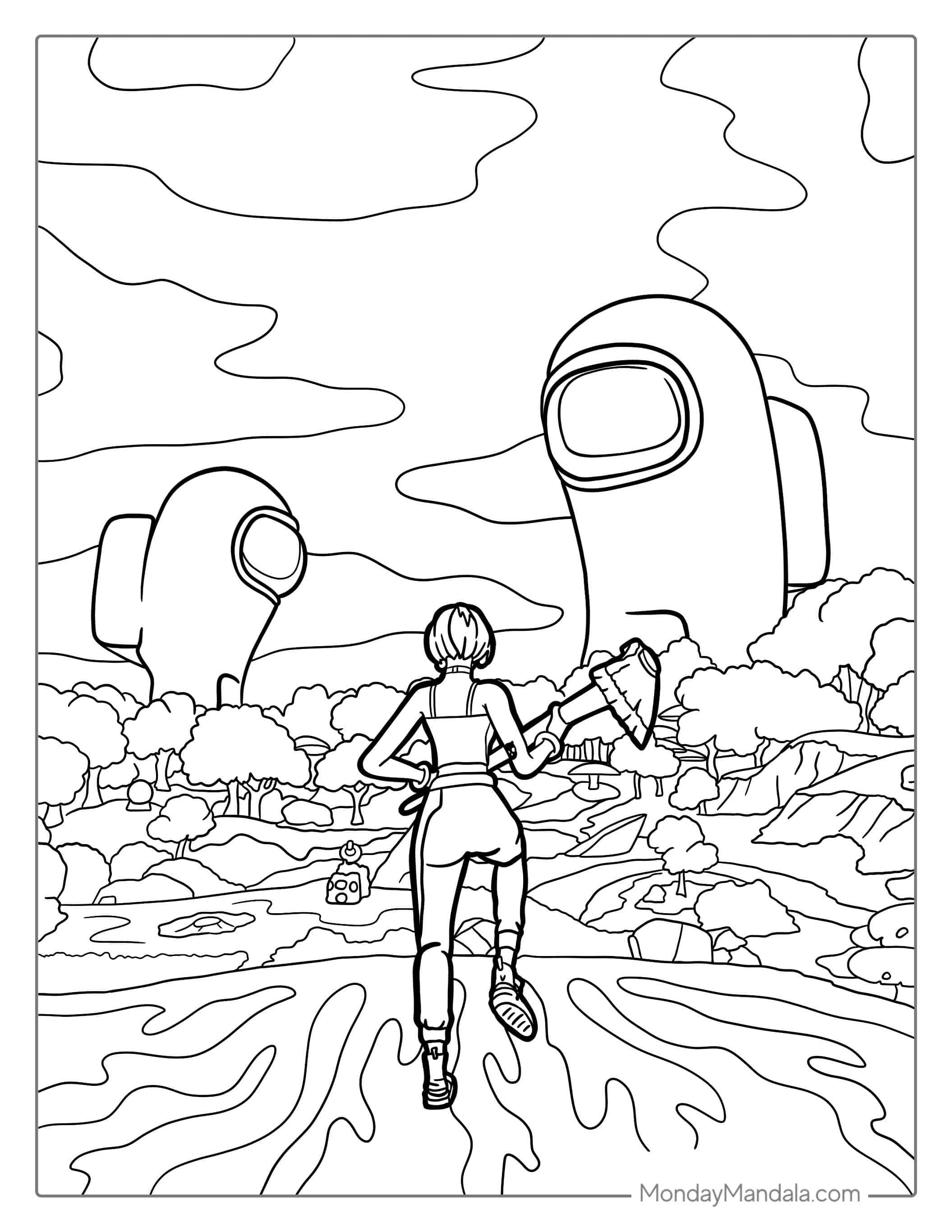 Fortnite Among Us Coloring For Kids coloring page — printable line art
