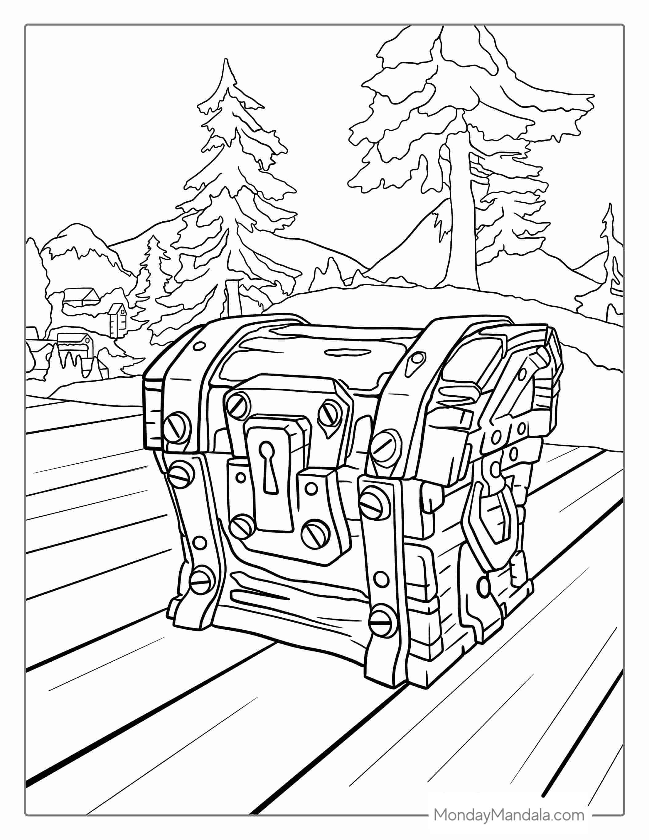 Fortnite Battle Royale Chest To Color coloring page — printable line art