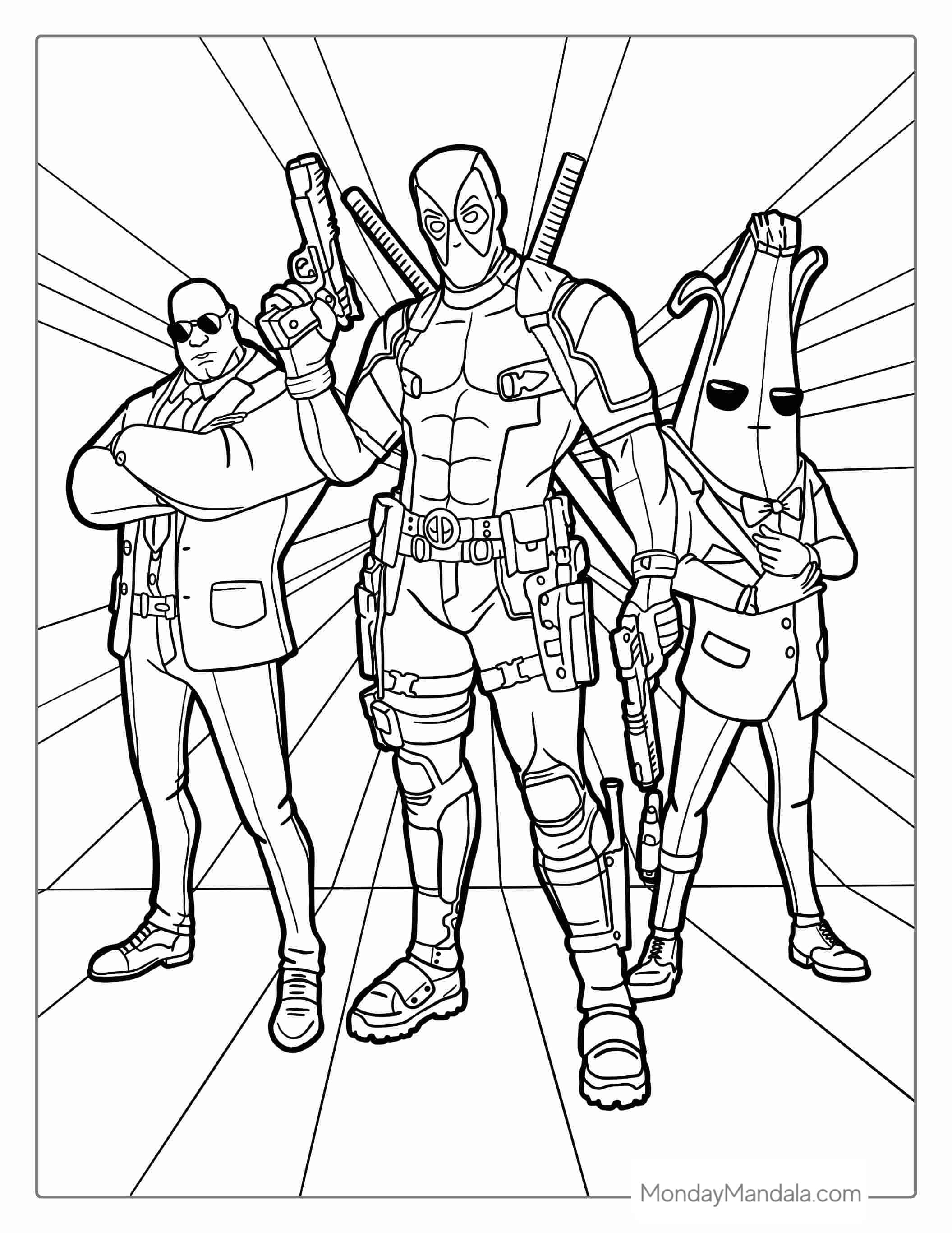 Fortnite Deadpool And Peely Coloring Page coloring page — printable line art