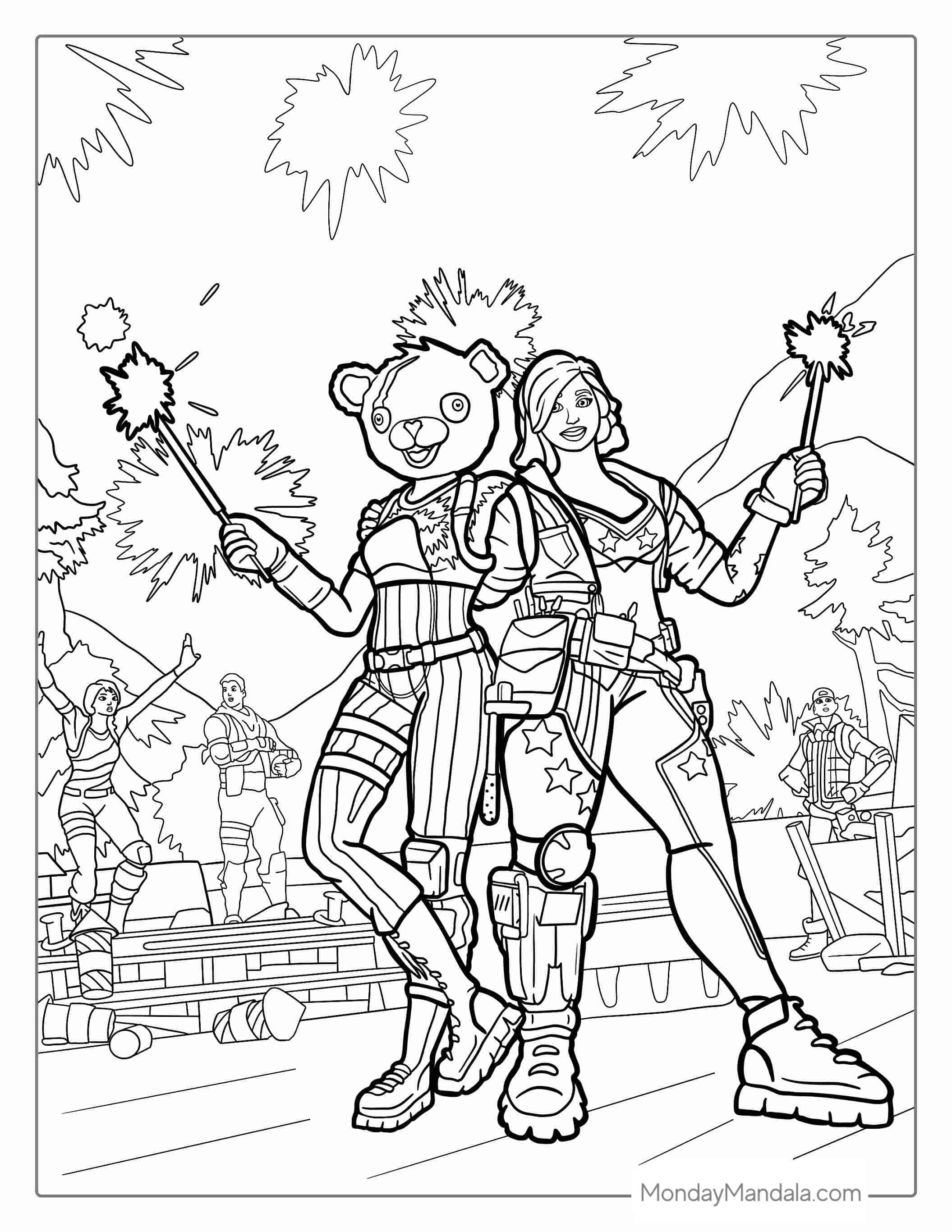 Fortnite Fireworks Team Coloring Sheet coloring page — printable line art