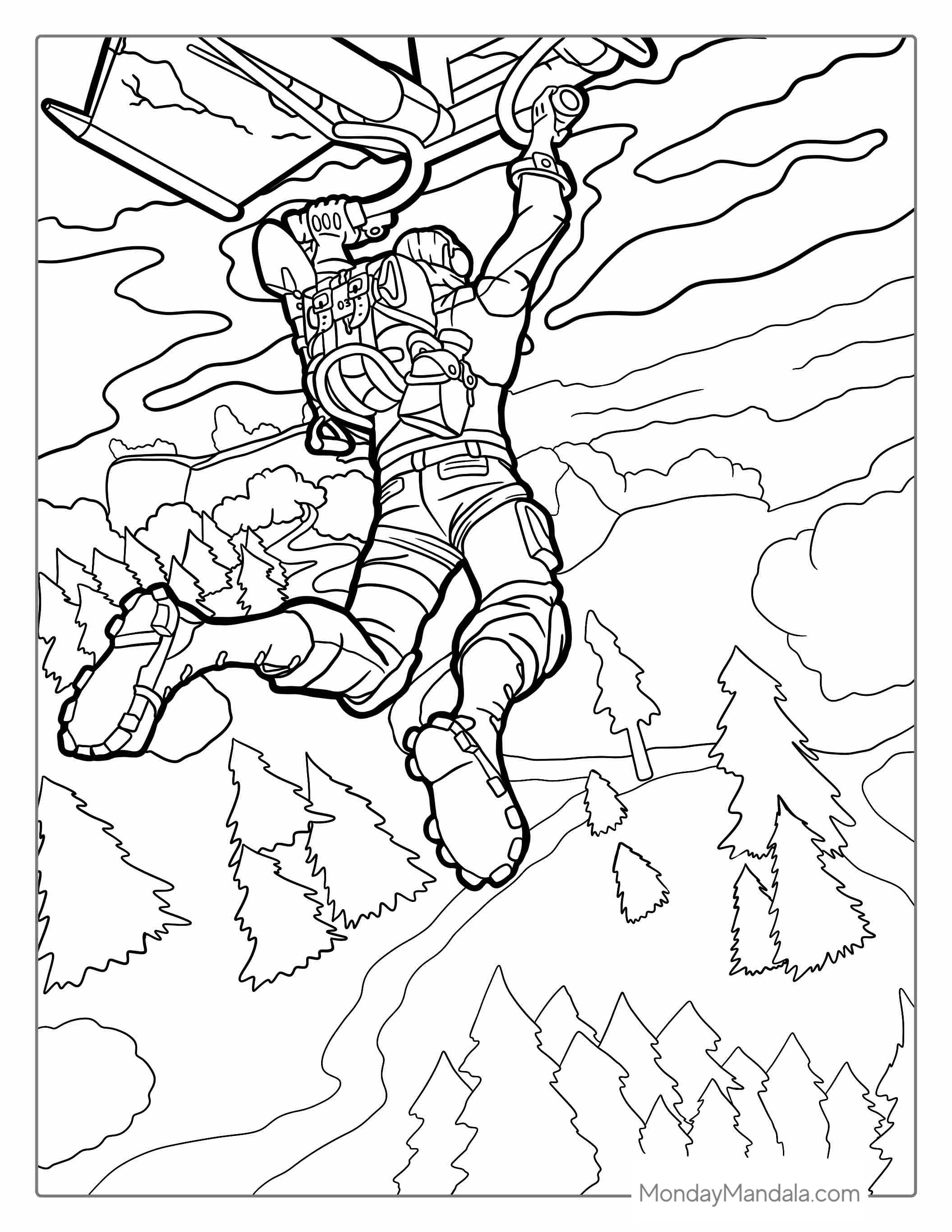 Fortnite Glider Into Battle Royale coloring page — printable line art