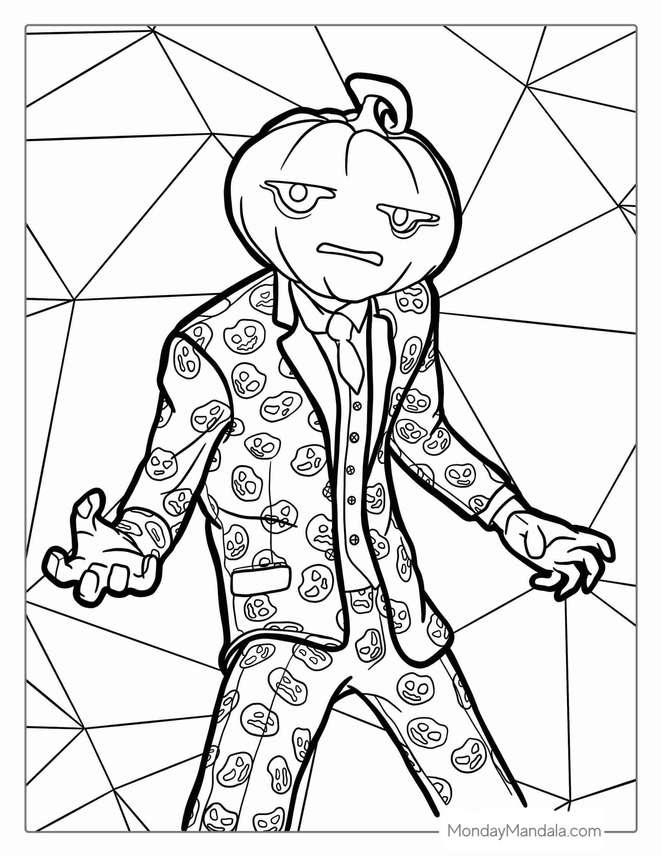 Fortnite Halloween Pumpkin Head Skin coloring page — printable line art