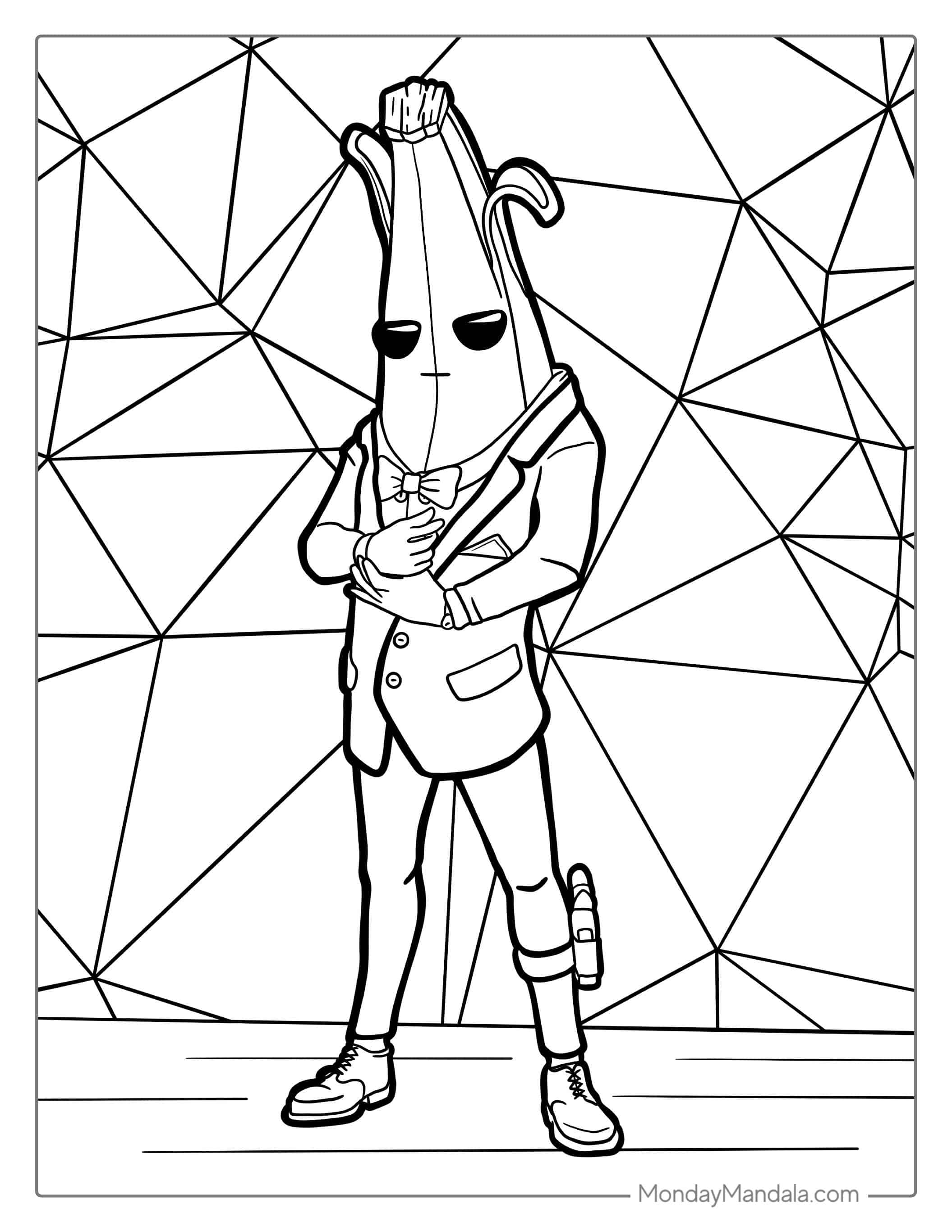 Fortnite Peely Wearing Suit coloring page — printable line art