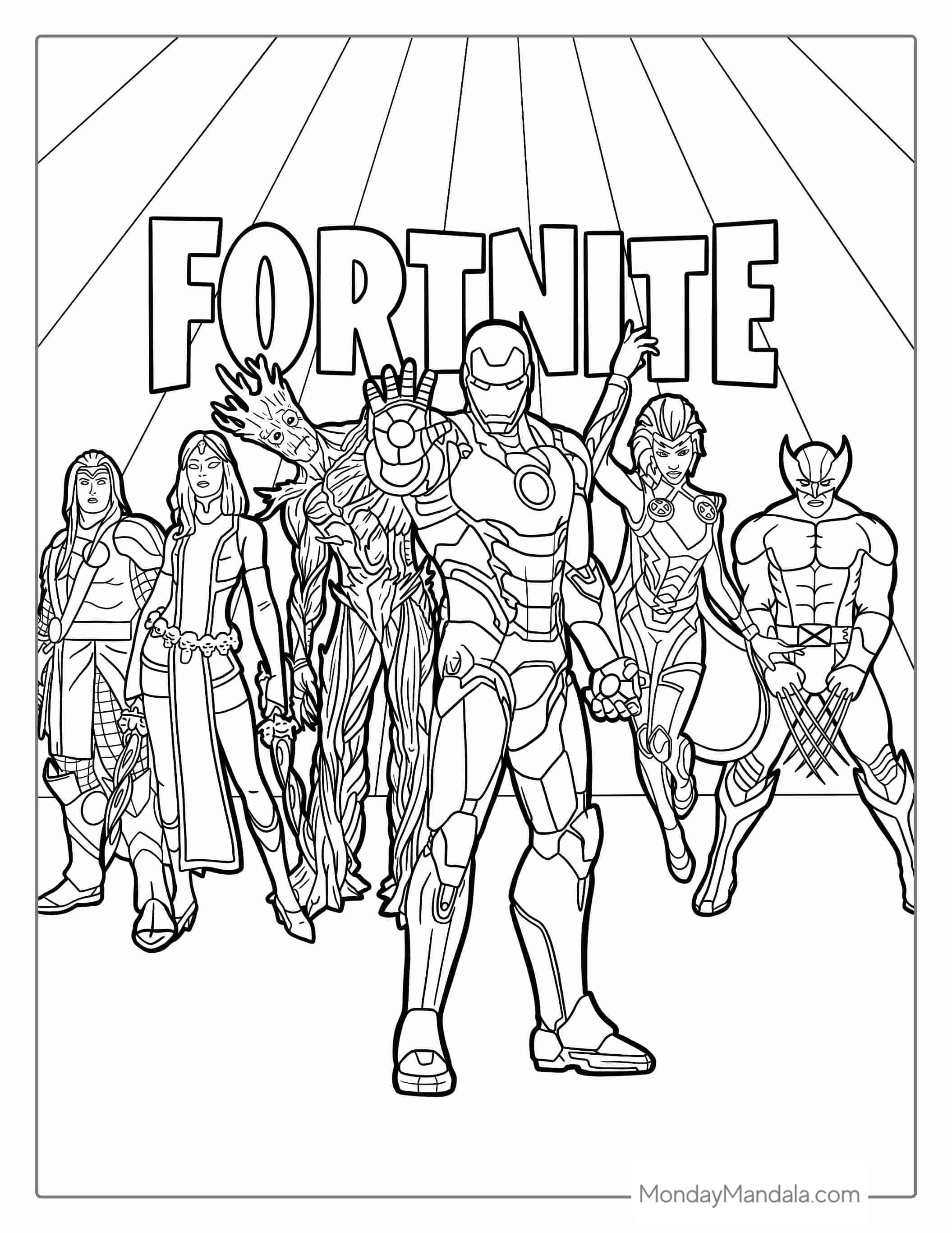 Marvel Fortnite With Iron Man, Groot And More coloring page