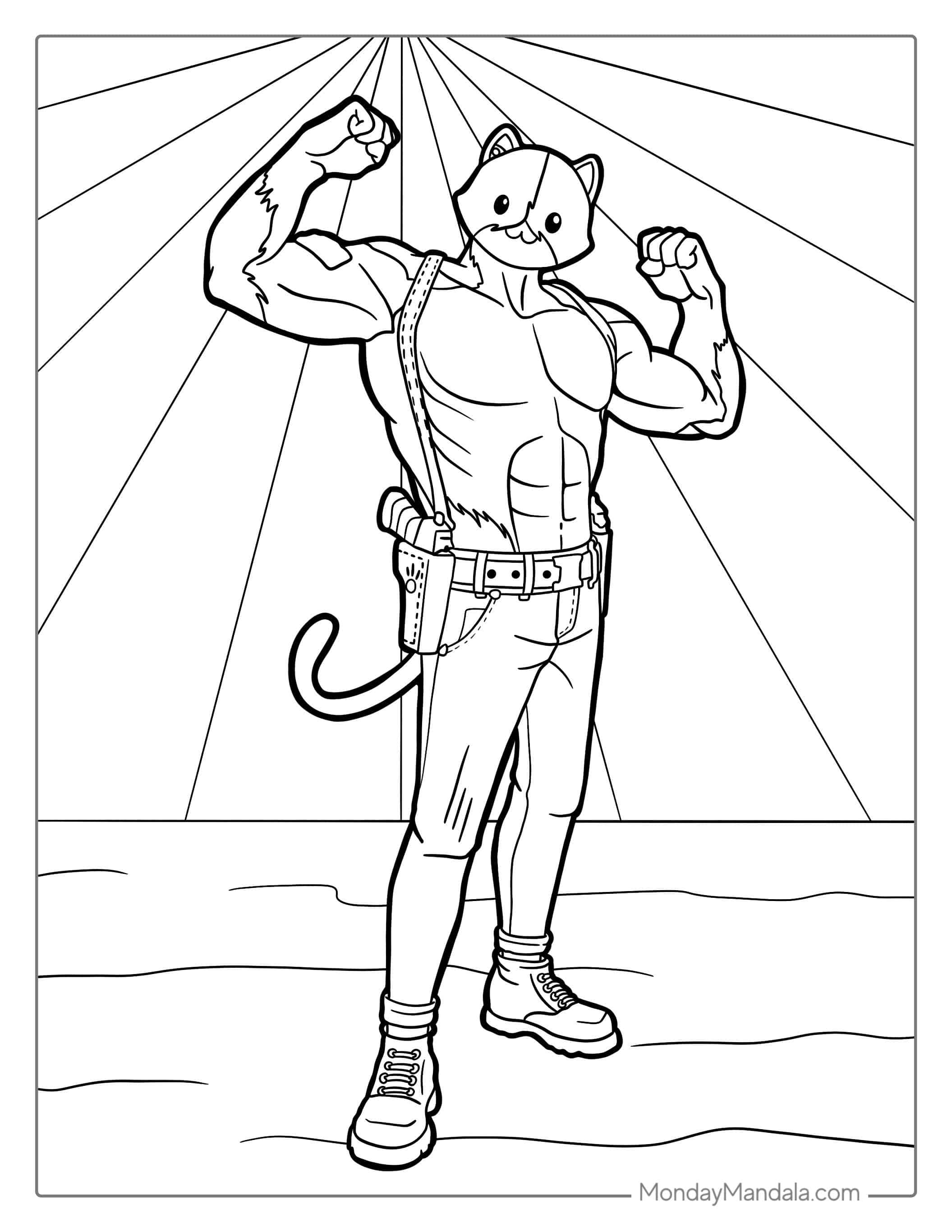 Meowscles Fortnite Skin coloring page — printable line art