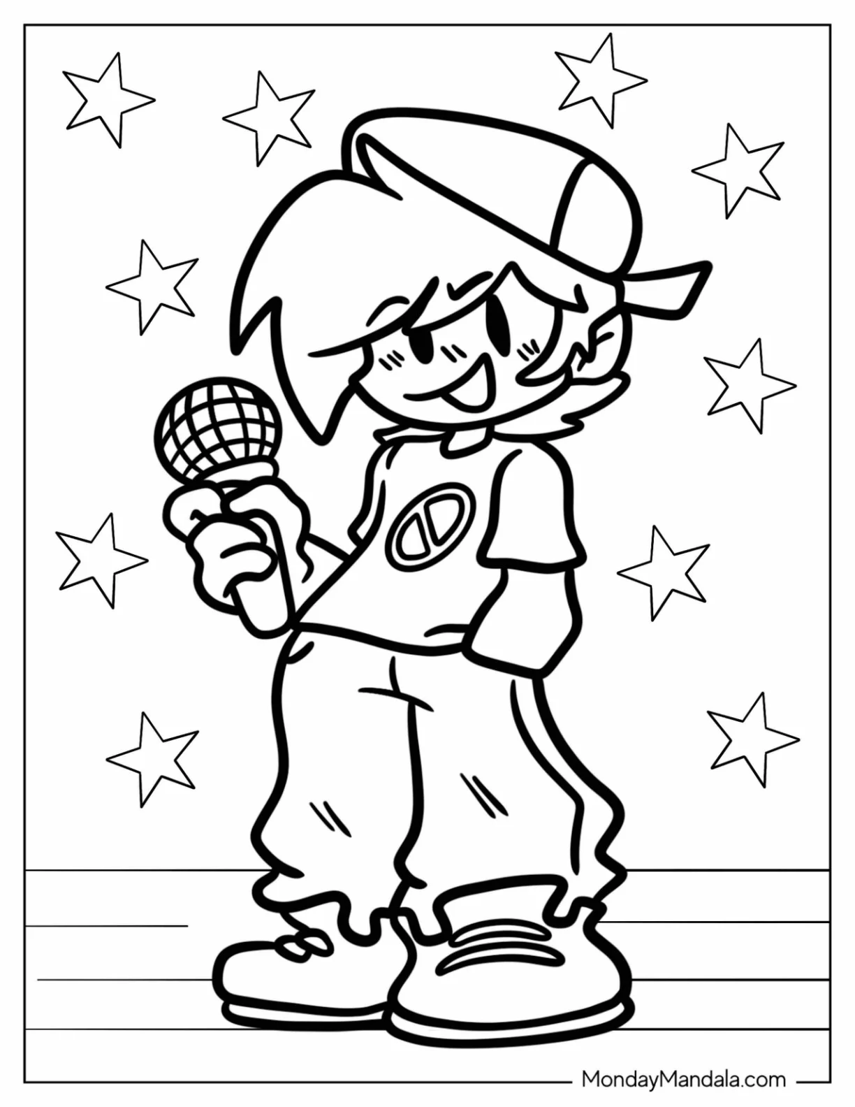 Friday Night Funkin' Coloring Pages Of Adorable Boyfriend With Mic coloring page