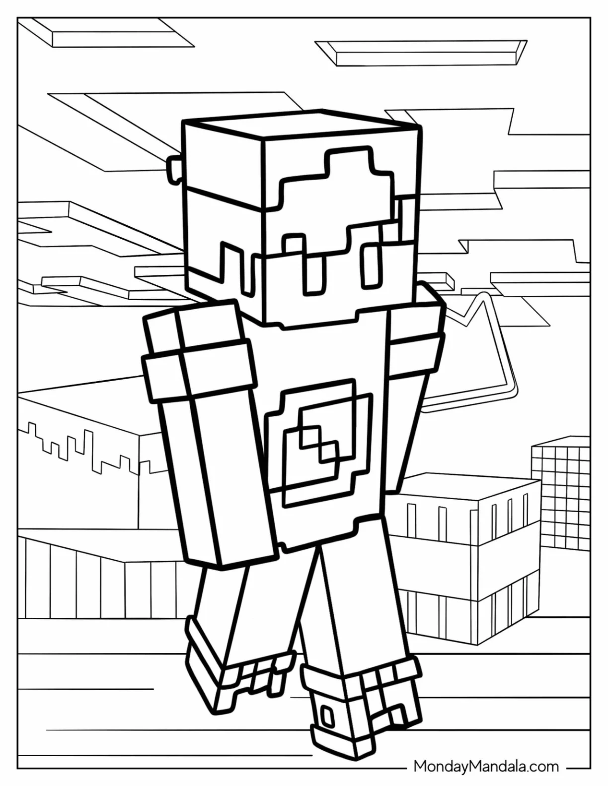 Friday Night Funkin' Coloring Pages Of Boyfriend Minecraft Skin coloring page — printable line art
