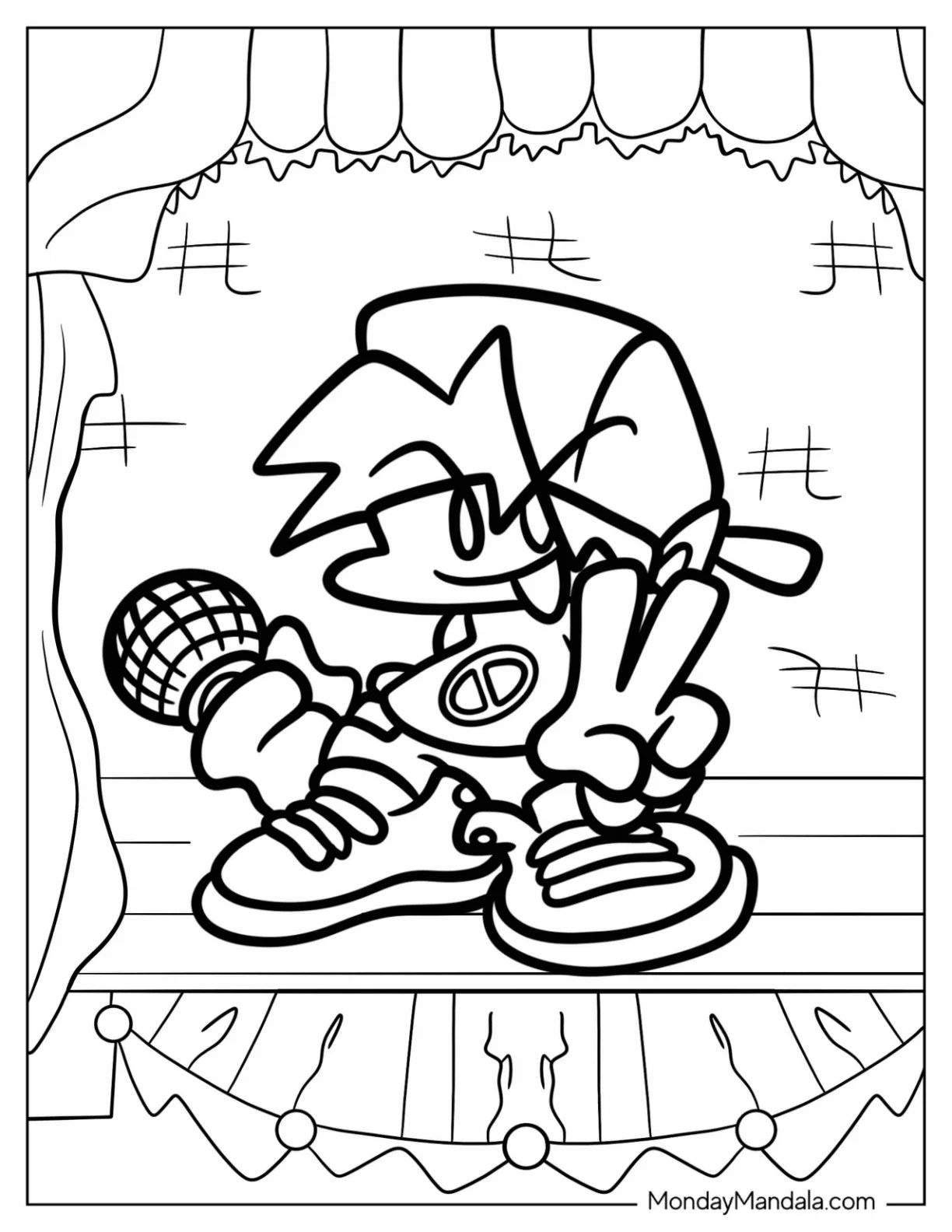 Friday Night Funkin' Coloring Pages Of Chibi Kawaii Boyfriend Doing Peace Sign coloring page — printable line art