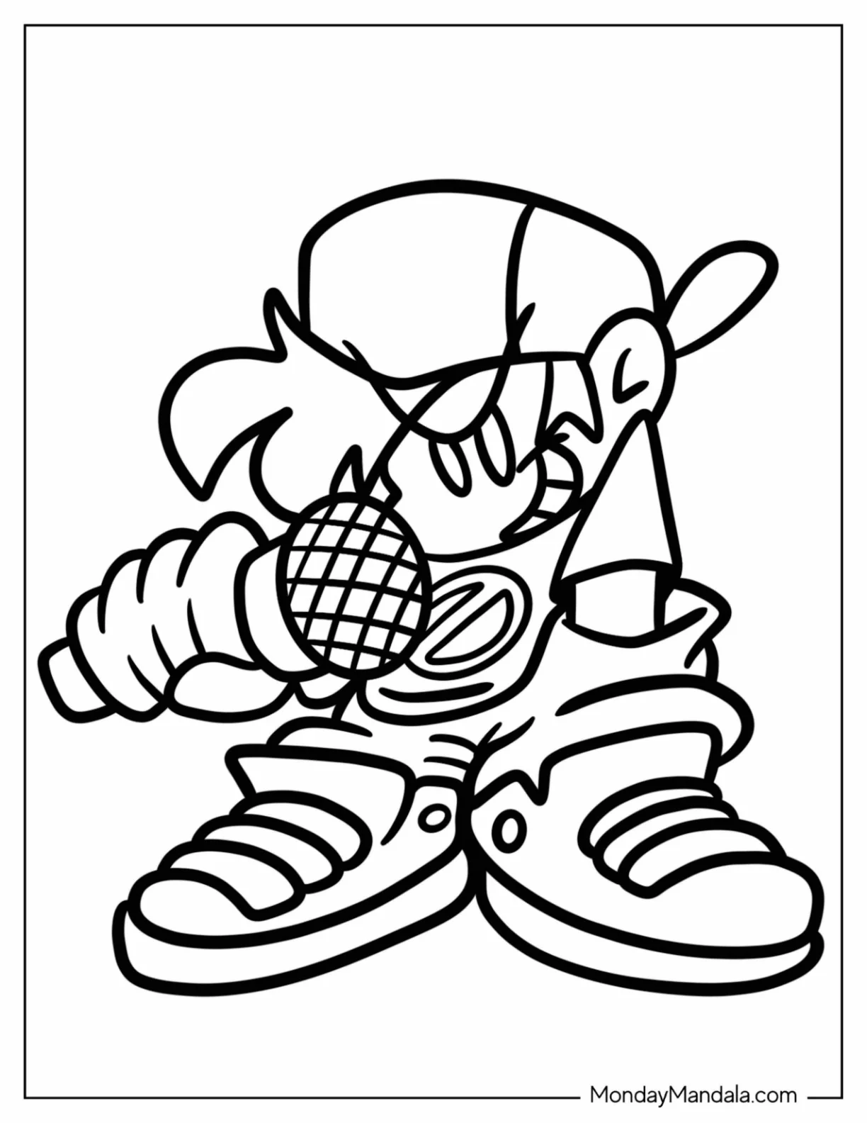 Friday Night Funkin' Coloring Pages Of Cute Chibi Boyfriend Holding Microphone For Kids coloring page