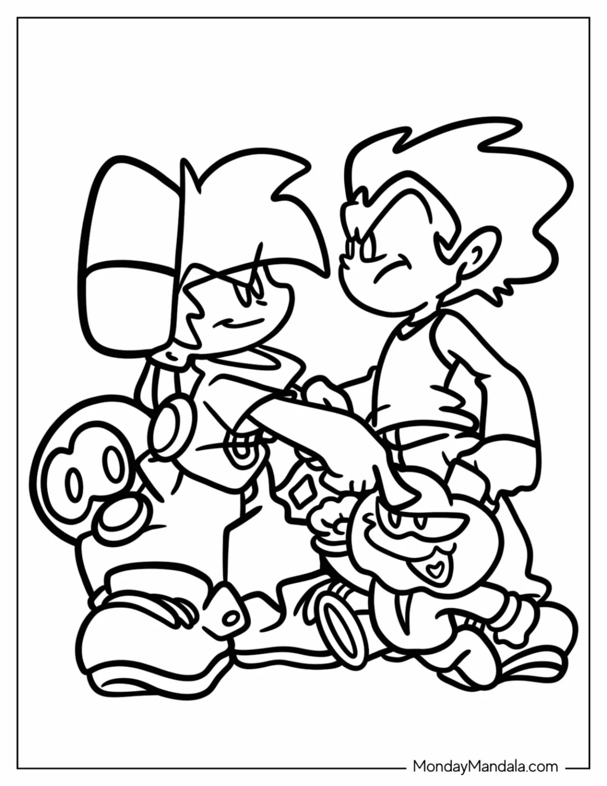 Friday Night Funkin' Coloring Pages Of Easy Boyfriend, Pico, Skid, And Pump coloring page