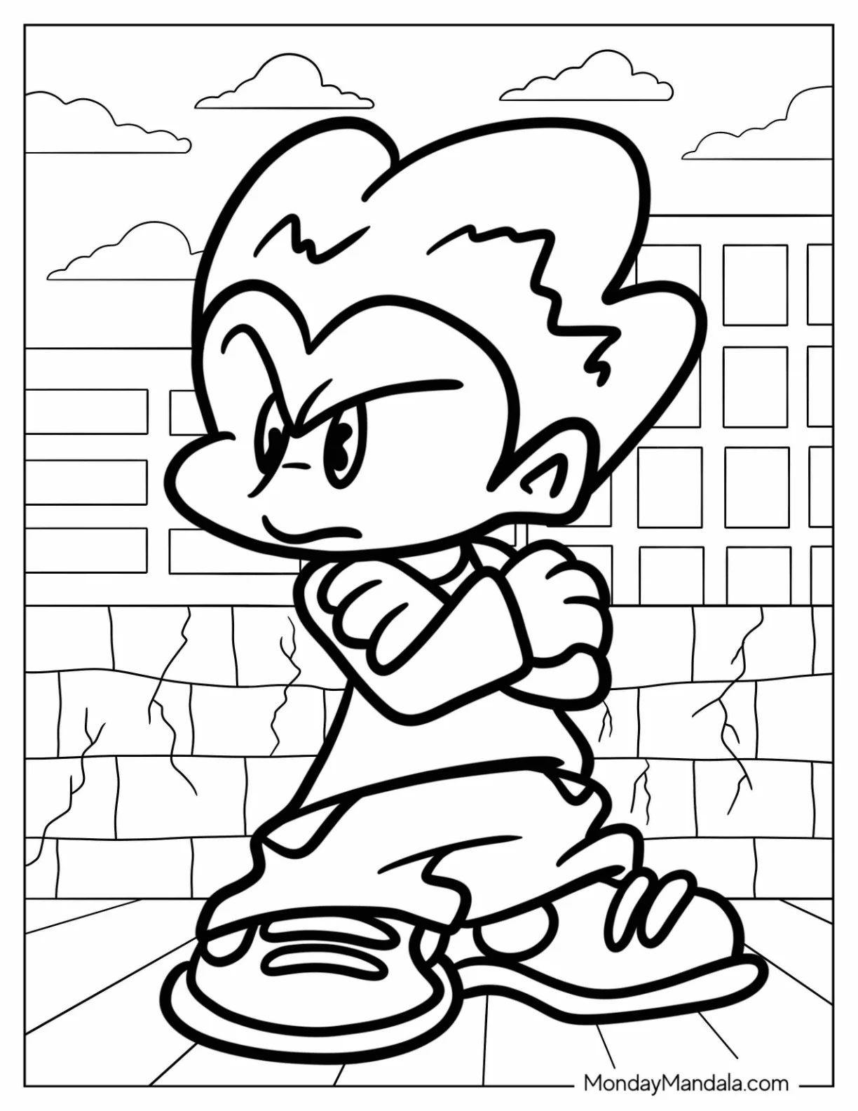 Friday Night Funkin' Coloring Pages Of Pouting Pico With Folded Arms coloring page
