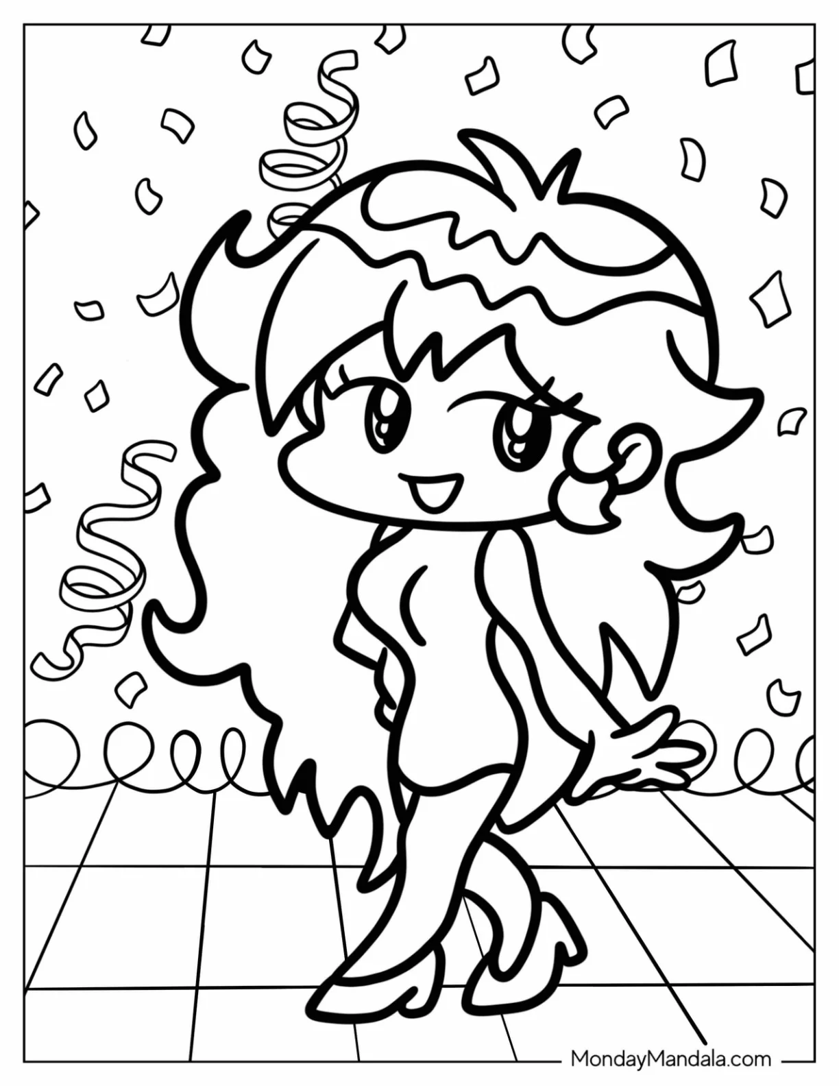 Friday Night Funkin' Coloring Pages Of Pretty Girlfriend With Confetti coloring page