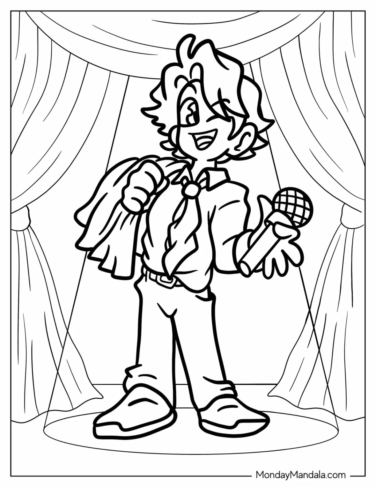 Friday Night Funkin' Coloring Pages Of Senpai Winking On Stage With Microphone coloring page