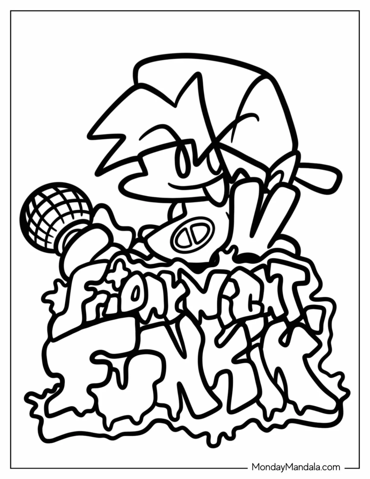 Friday Night Funkin' Coloring Pages Of With Boyfriend Doing Peace Sign coloring page