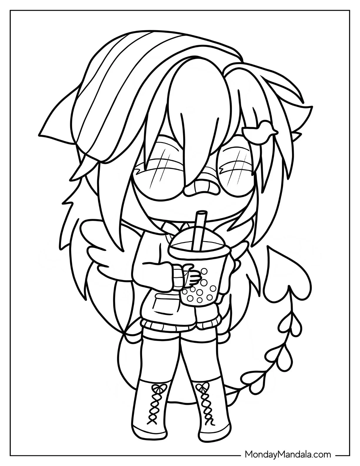 Easy Gacha Life Coloring Page Of Girl With Wings And Tail Outline coloring page