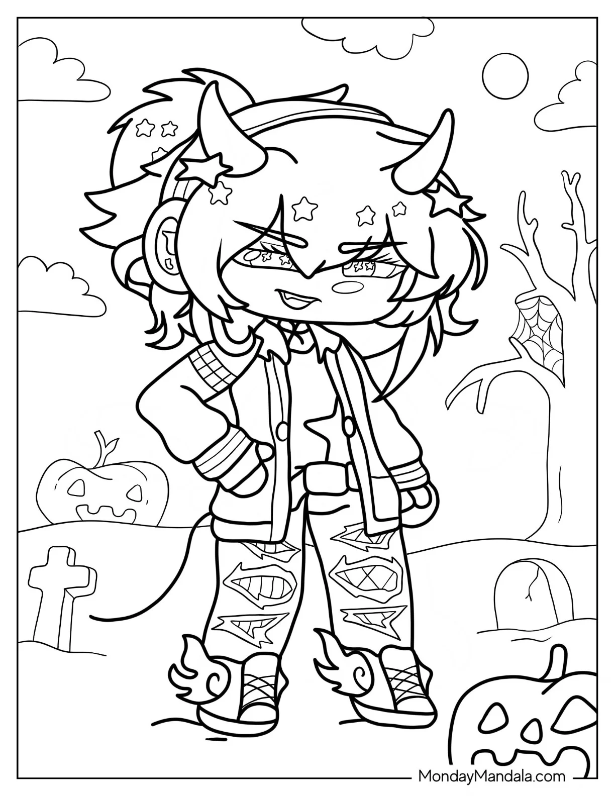 Gacha Life Coloring Page Of Boy With Devil Horns For Kids coloring page — printable line art