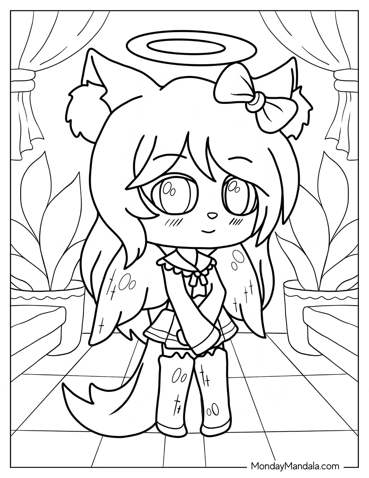 Gacha Life Coloring Page Of Cat Girl In School Uniform coloring page