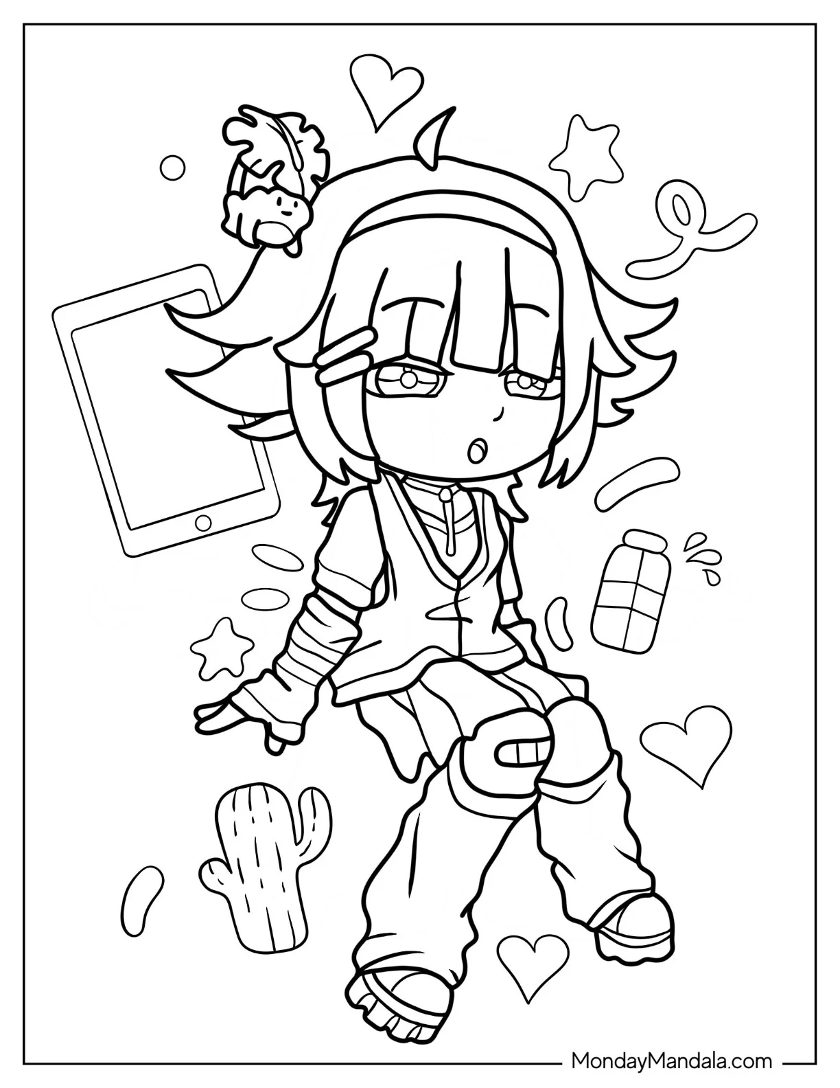 Gacha Life Coloring Page Of Cute School Girl Sitting Down coloring page
