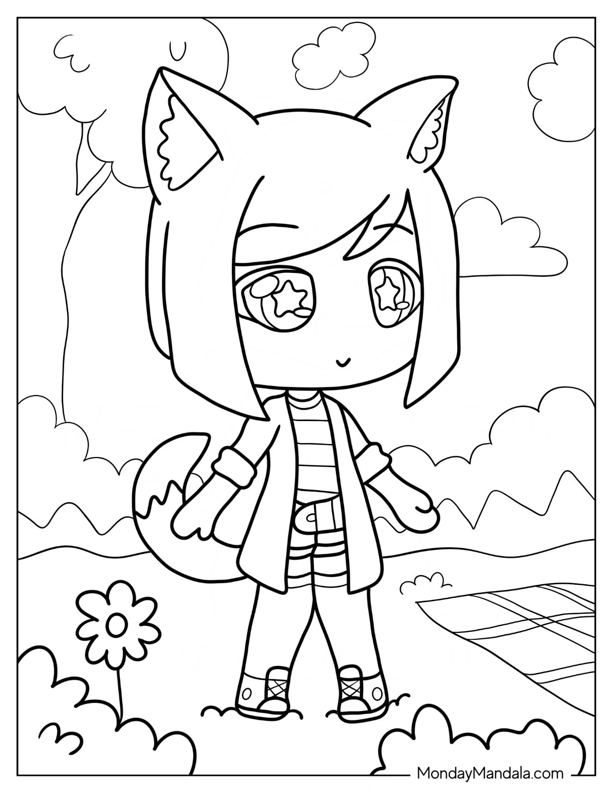 Gacha Life Coloring Page Of Easy Gacha Life Cat Girl For Kids coloring page — printable line art