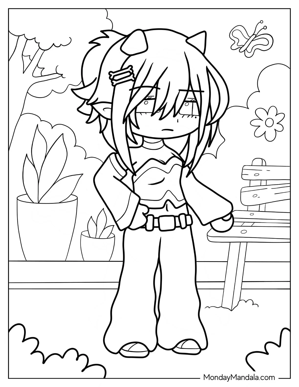 Gacha Life Coloring Page Of Emo Girl With Cat Ears coloring page