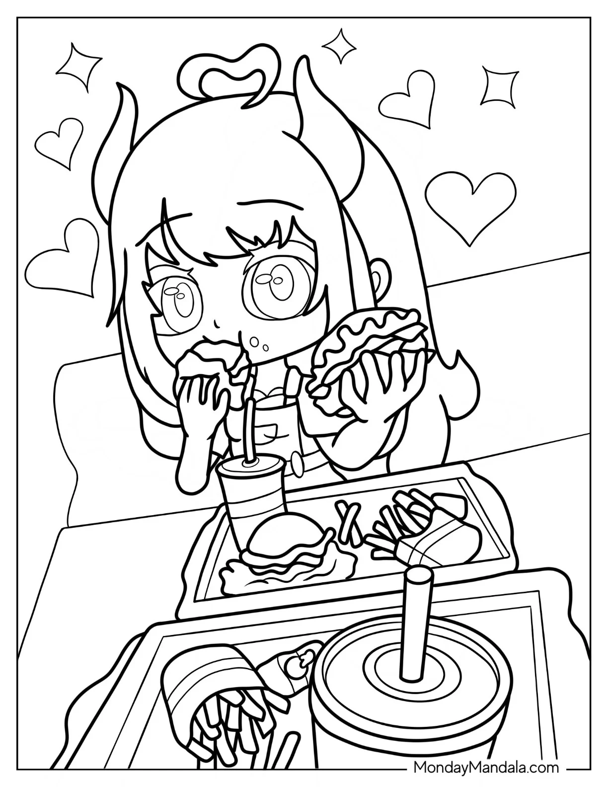 Gacha Life Coloring Page Of Girl Eating Fast Food coloring page — printable line art