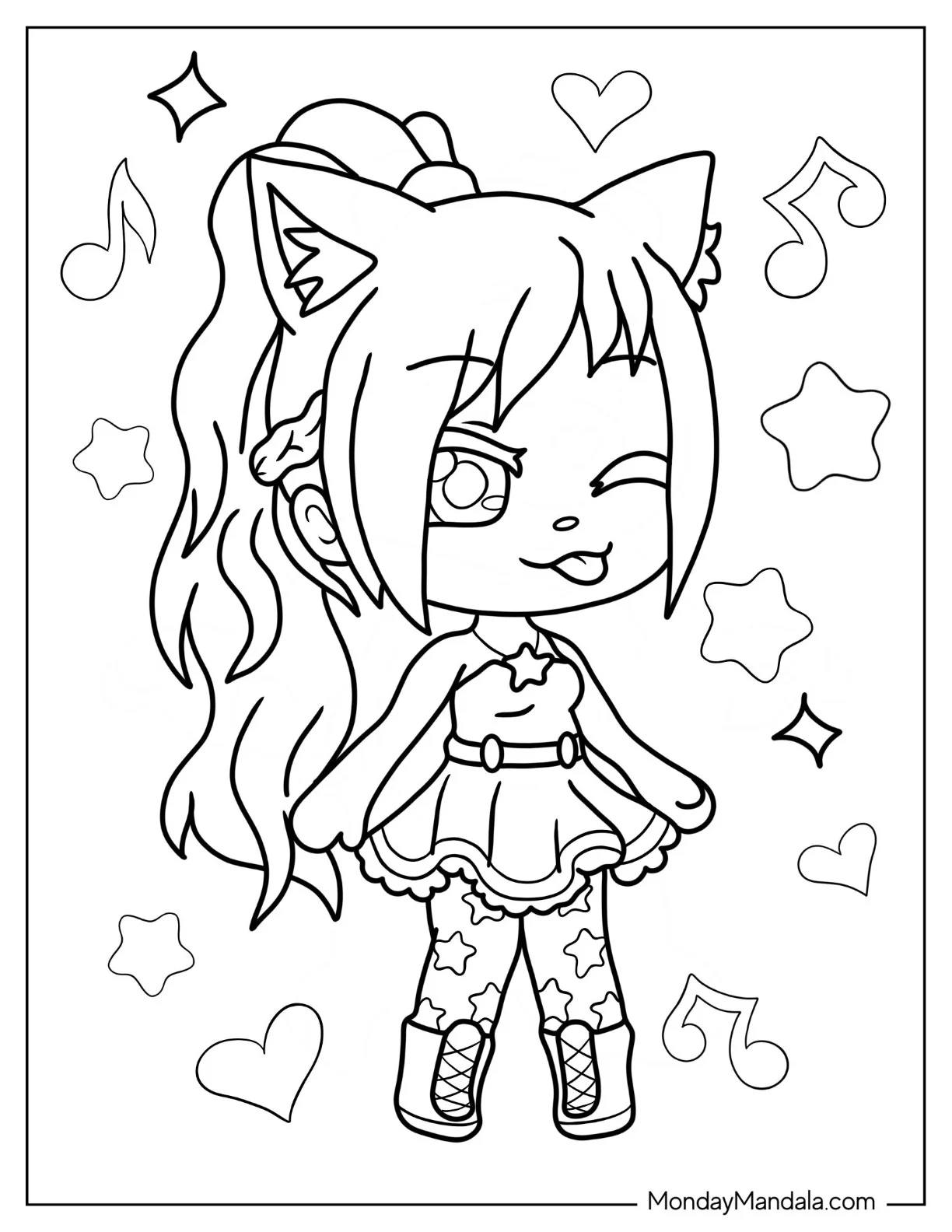 Gacha Life Coloring Page Of Girl Winking And Wearing Cute Dress coloring page