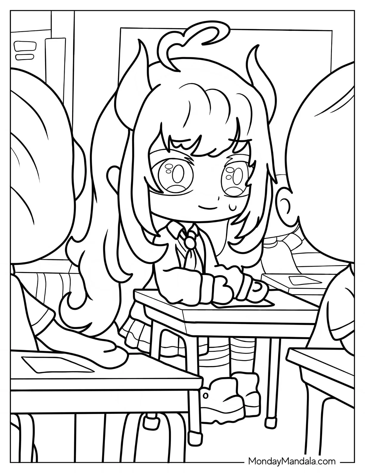 Gacha Life Coloring Page Of High School Girl In Classroom coloring page
