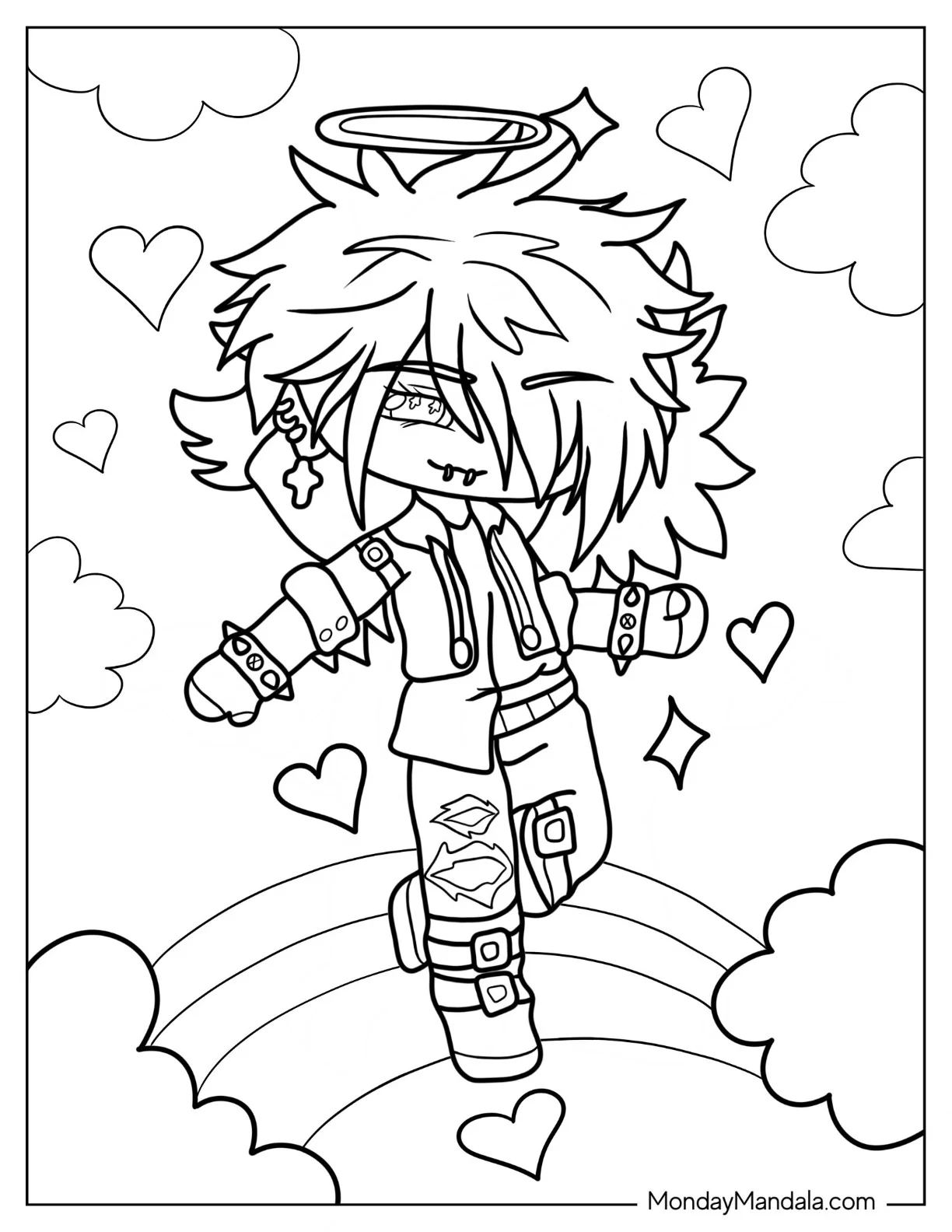 Gacha Life Coloring Page Of Punk Boy With Piercings And Halo coloring page