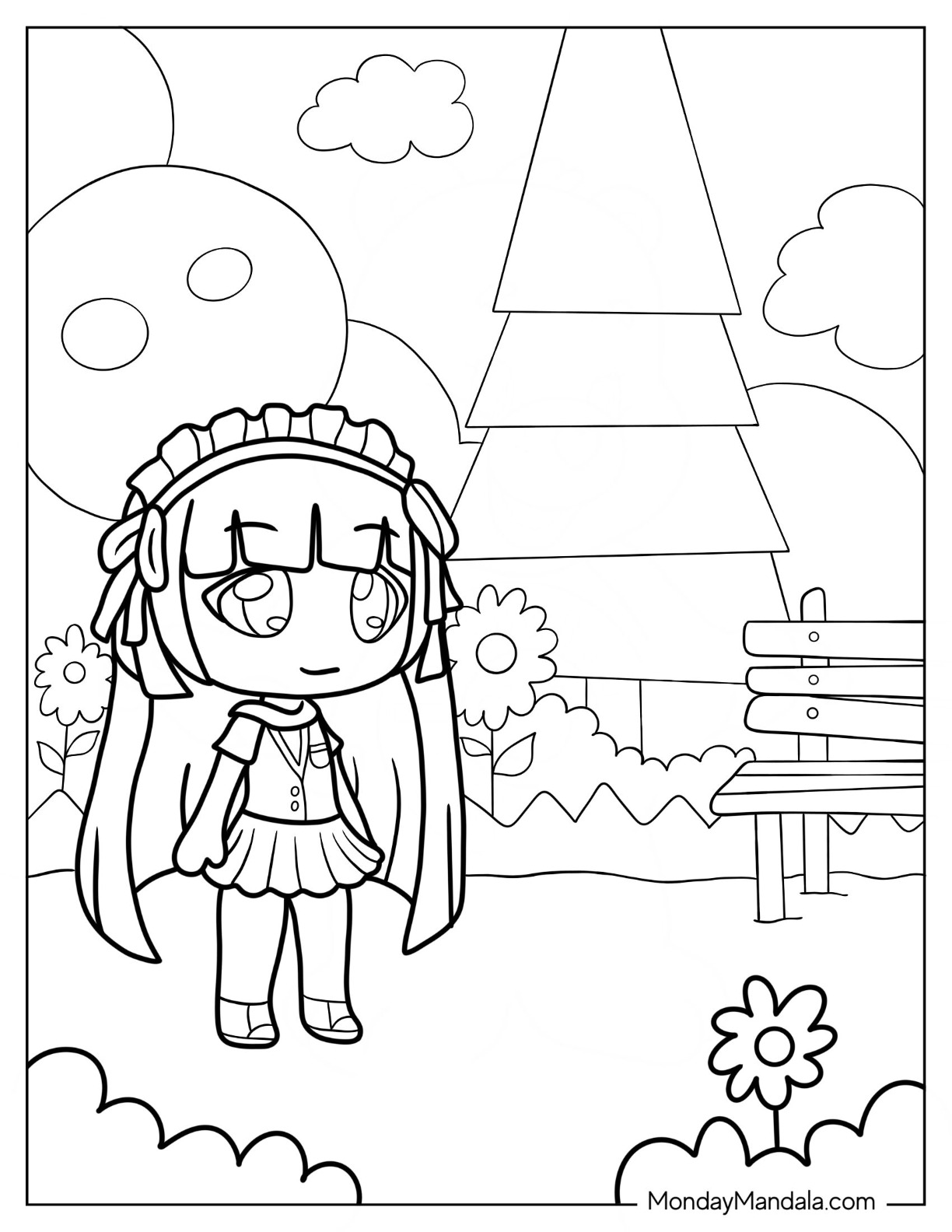 Gacha Life Coloring Page Of School Girl Walking In Garden coloring page