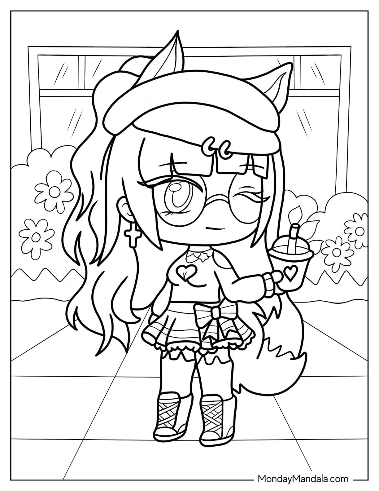 Gacha Life Coloring Page Of Winking Girl Holding Coffee Cup coloring page
