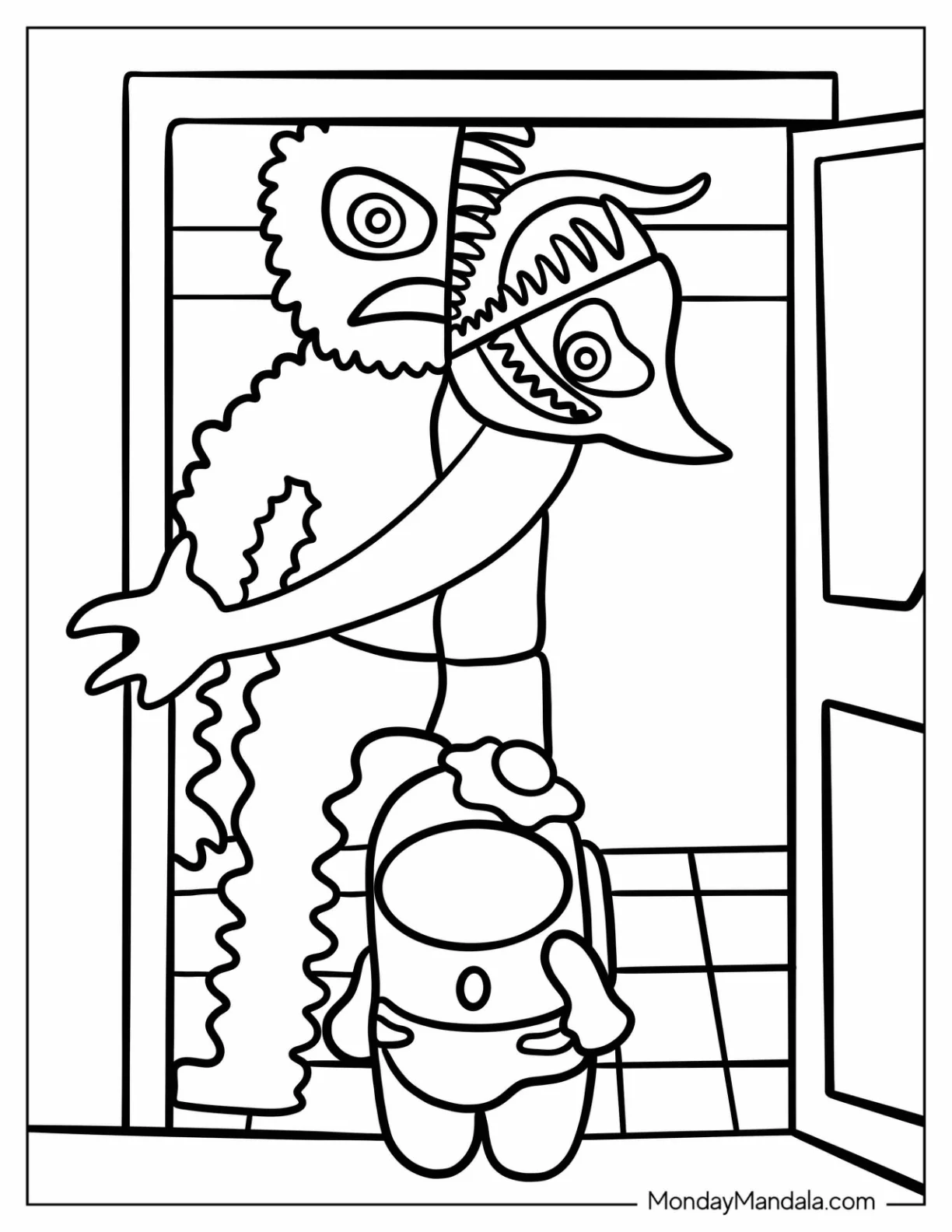 Garten of Banban Coloring Page Angry SmileyGiggle Chasing Among Us Crew coloring page