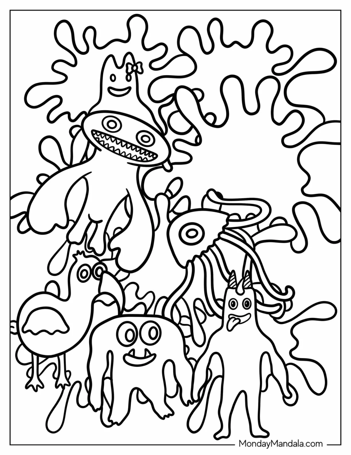 Garten of Banban Coloring Page Cast Banbaleena, Jumbo Josh, Opila Bird, Stinger Flynn, And Captain Fiddles coloring page