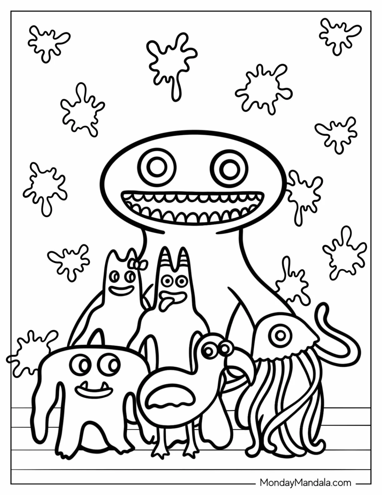 Garten of Banban Coloring Page Jumbo Josh, Banbaleena, Stinger Flynn, Opila Bird, And Captain Fiddles coloring page