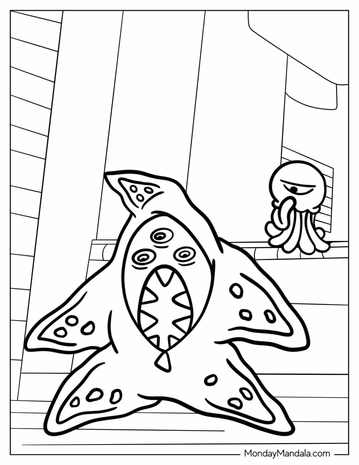 Garten of Banban Coloring Page Nabnab In A Starfish Onesie With Stinger Flynn In The Back coloring page