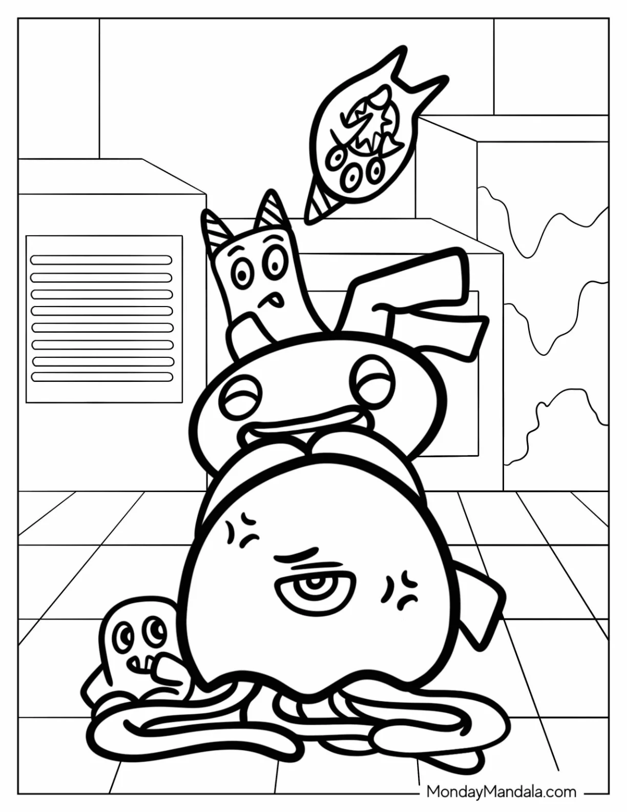 Garten of Banban Coloring Page Stinger Flynn, Captain Fiddles, Jumbo Josh, And Banban Playing coloring page