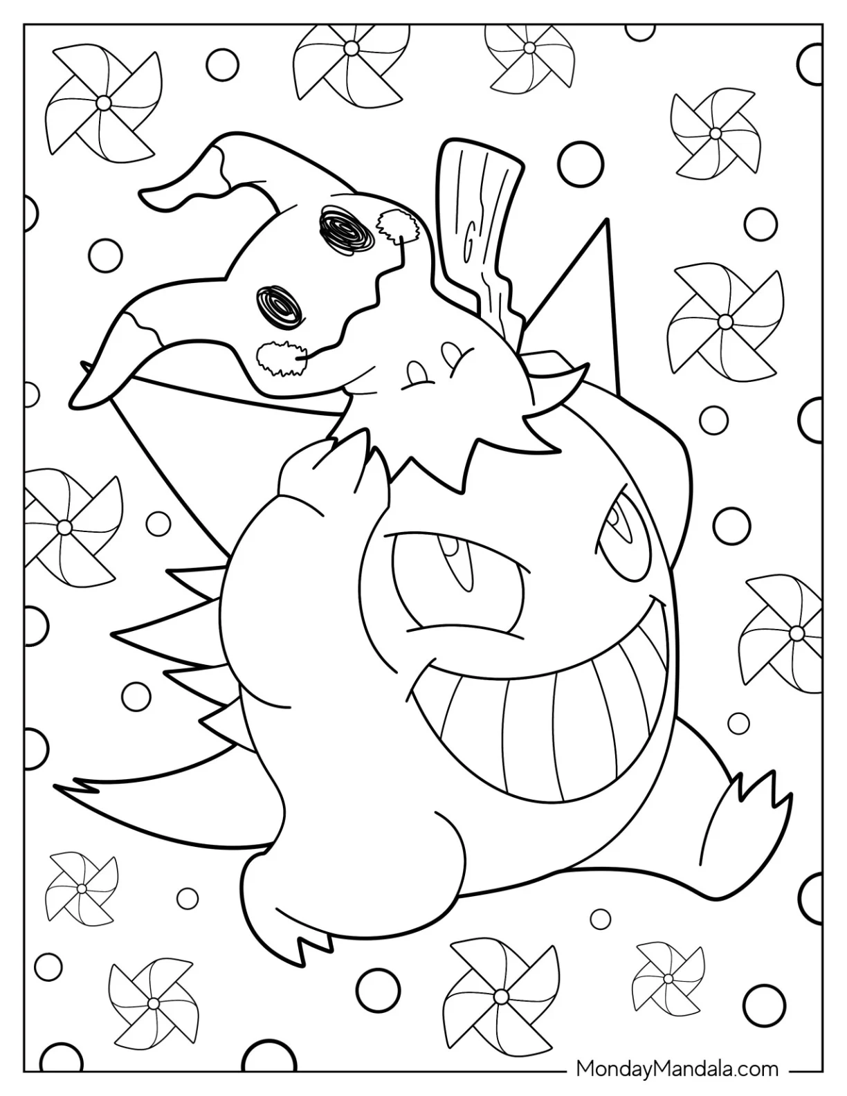 Cute Gengar Coloring Page Playing With Mimikyu coloring page