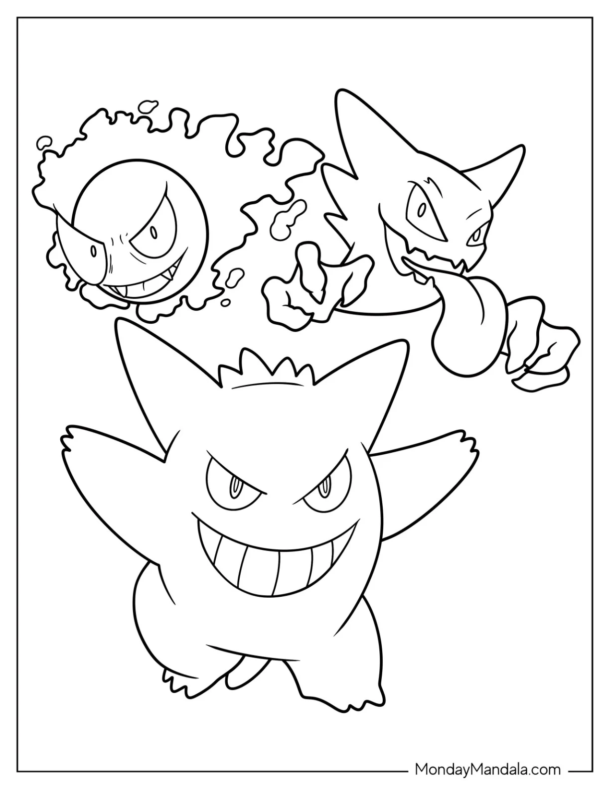 Gastly, Haunter, And Gengar Coloring Page For Kids coloring page