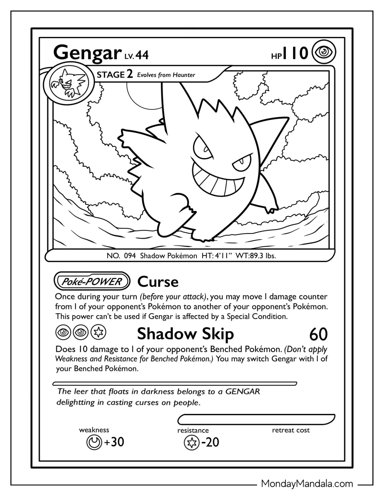 Gengar Coloring Page Shadow Skip Pokemon Card coloring page