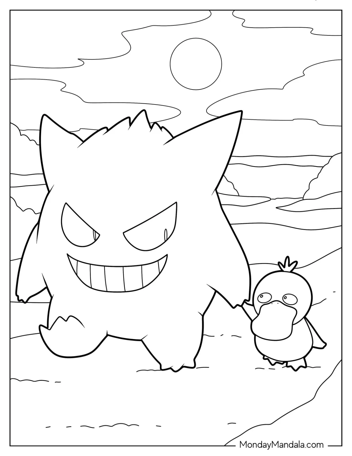Gengar Coloring Page Walking With Psyduck coloring page