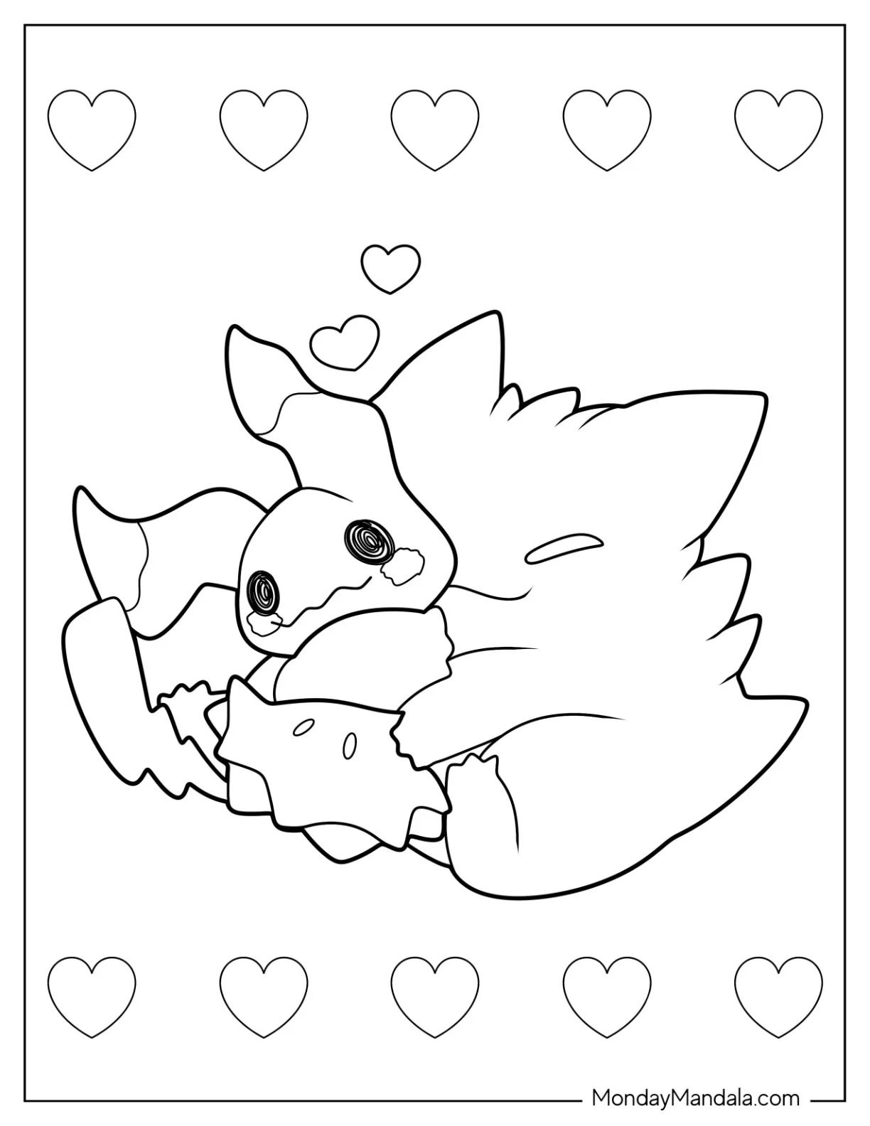 Kawaii Gengar Coloring Page Hugging Mimikyu coloring page