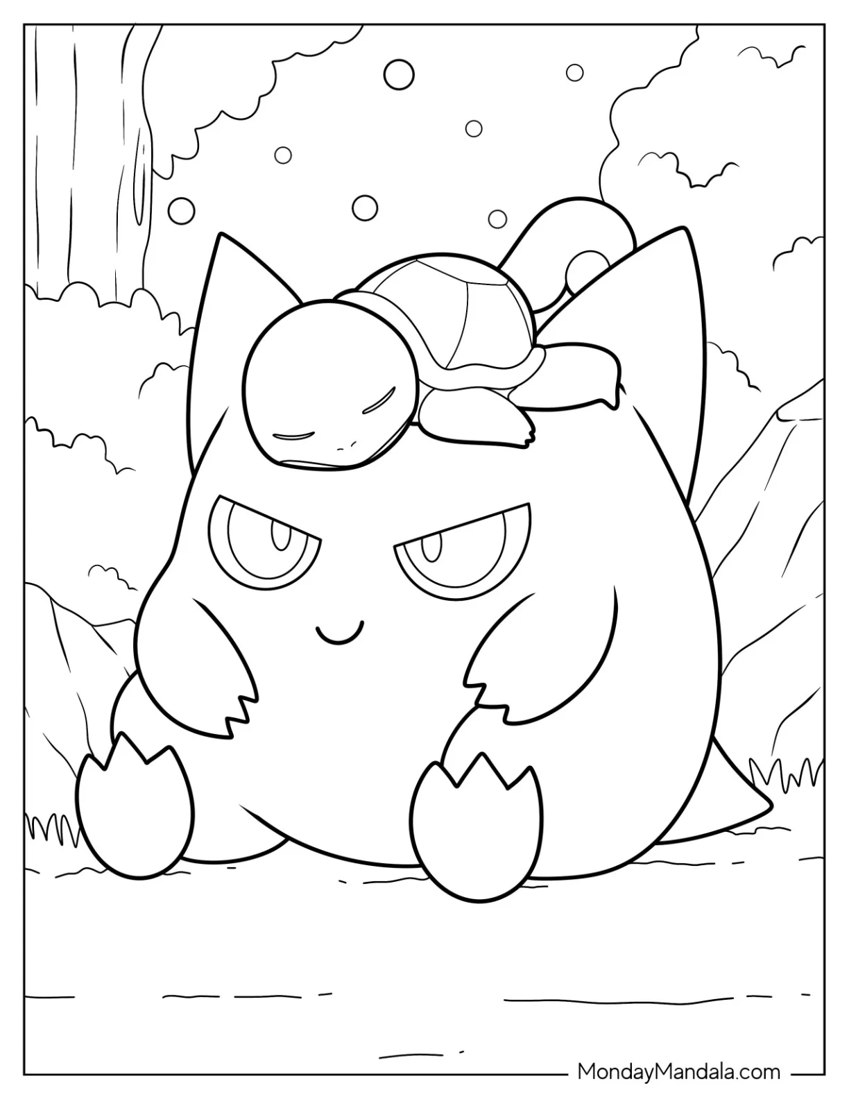 Squirtle Sleeping On Top Of Gengar Coloring Page coloring page