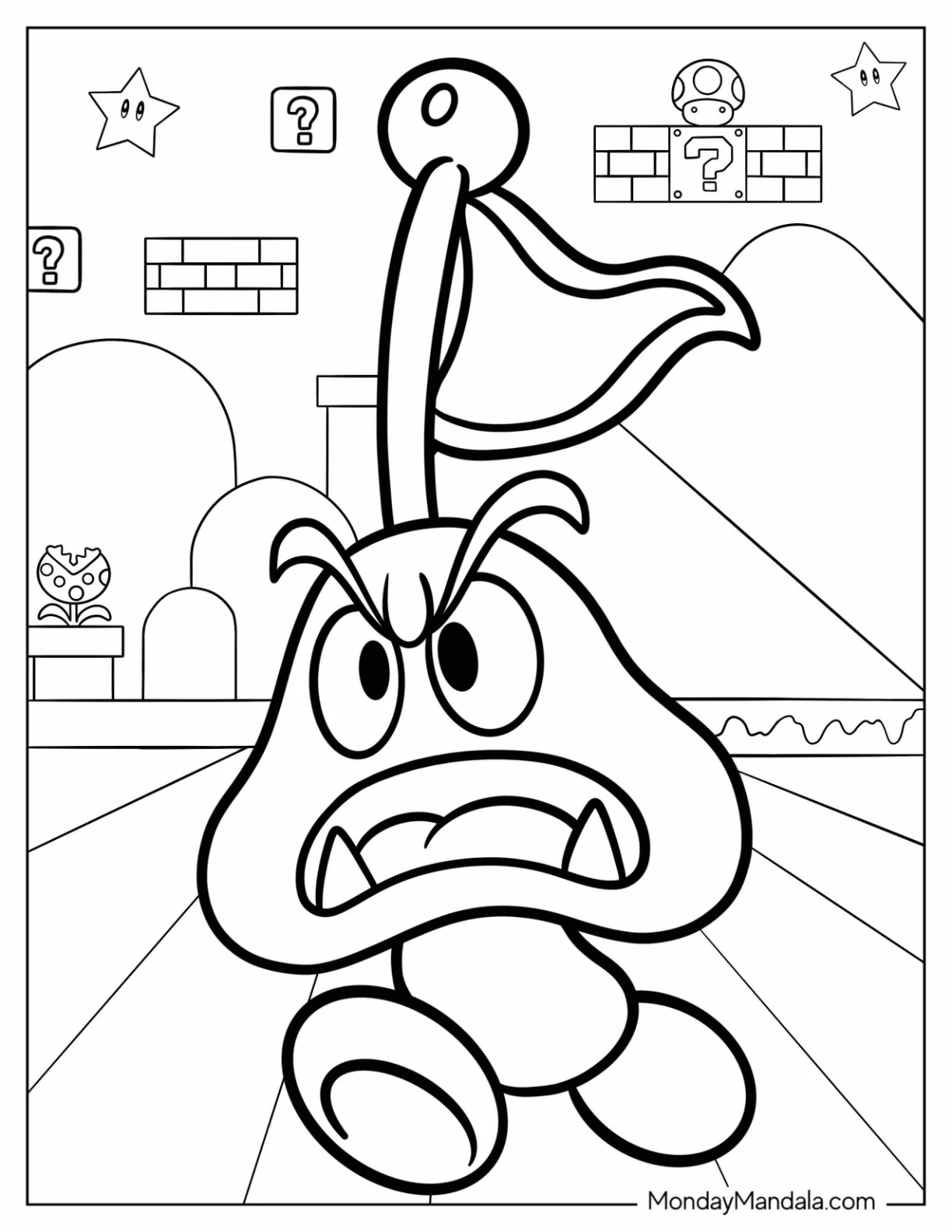 Flagpole Goomba Coloring Page In Super Mario coloring page