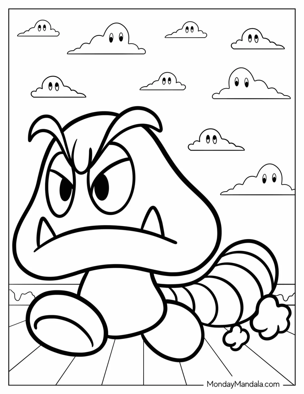 Kawaii Tail Goomba Coloring Page Running For Preschoolers coloring page — printable line art