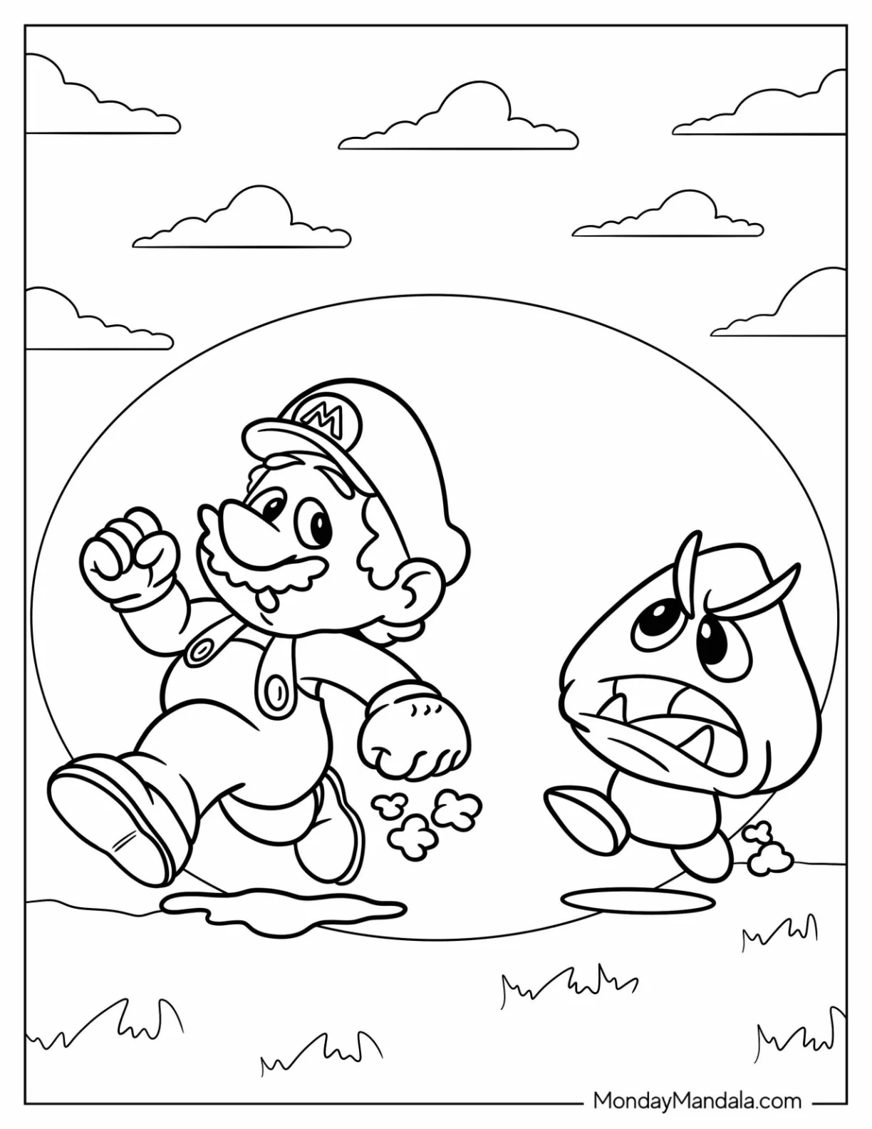 Mario Running Away From Goomba Coloring Page coloring page