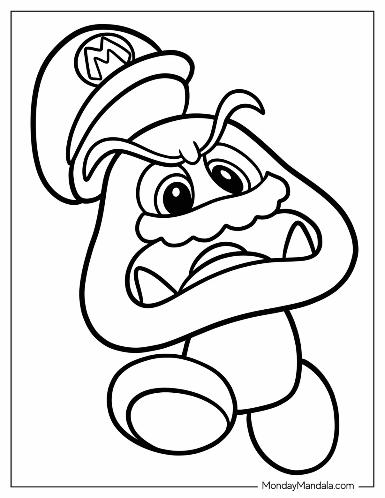 Simple Mario Goomba Coloring Page Outline For Kids coloring page