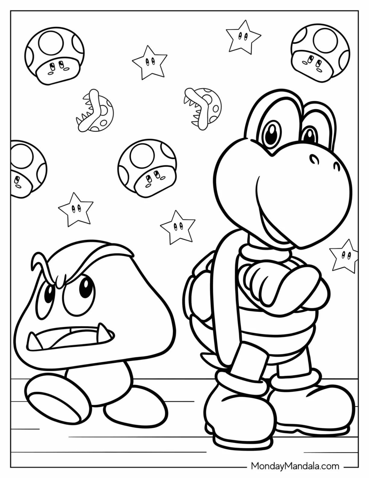 Yoshi And Goomba Coloring Page Back To Back coloring page