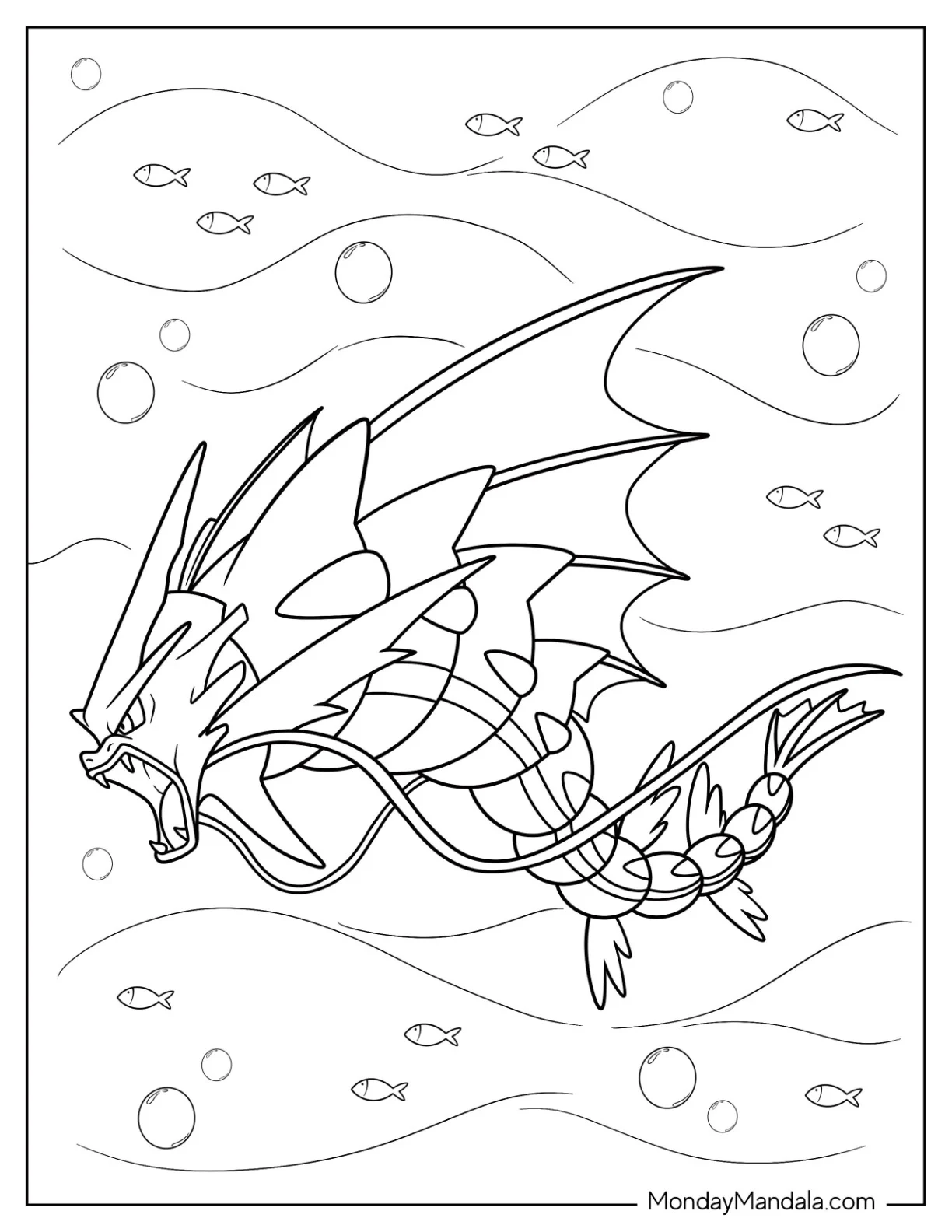Angry Gyarados Coloring Page Swimming In The Ocean coloring page