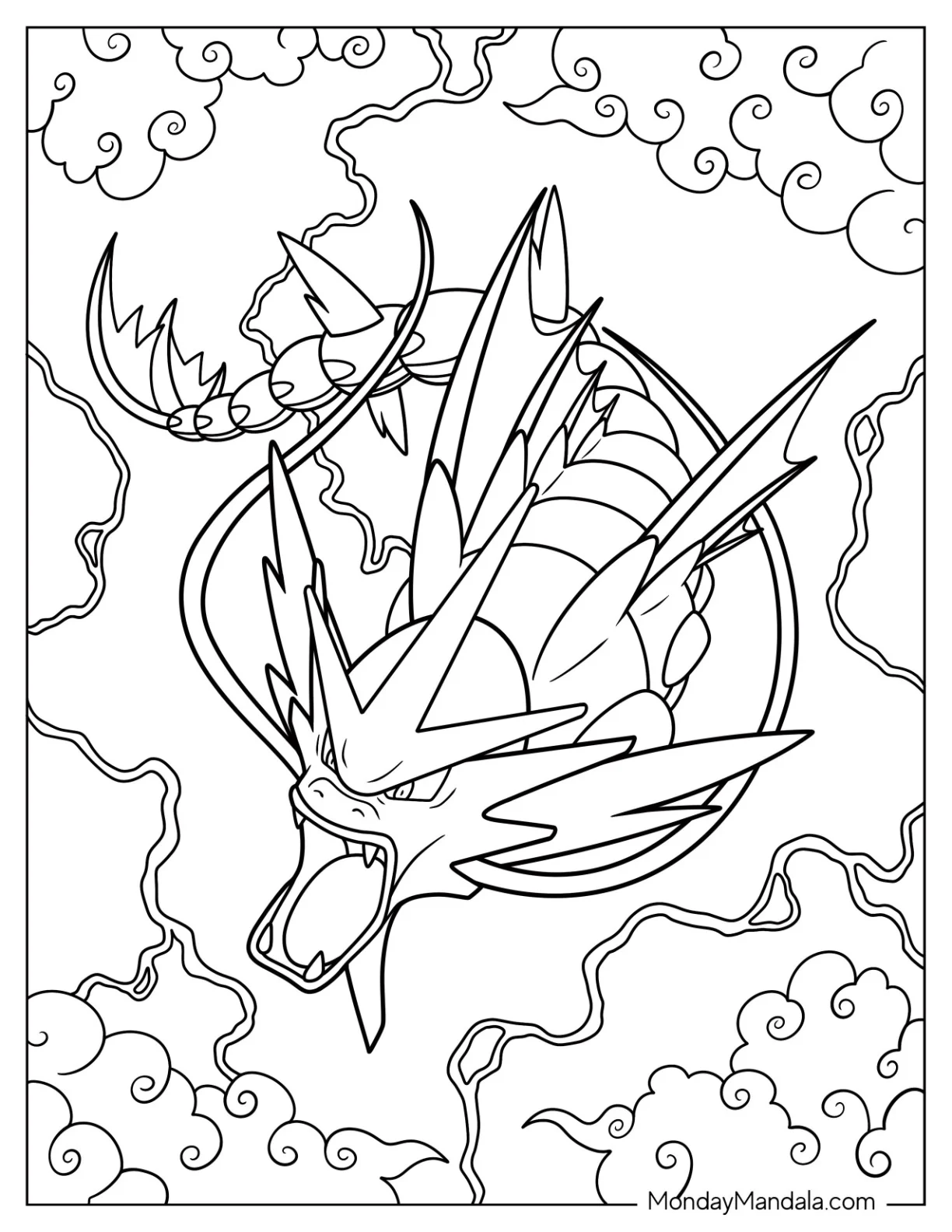 Detailed Gyarados Coloring Page In The Sky coloring page