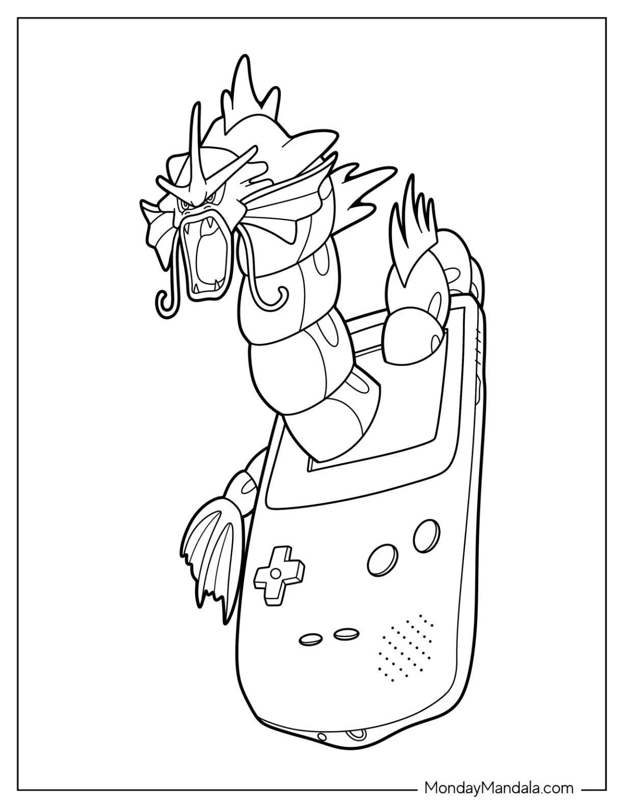 Gyarados Coloring Page Coming Out Of Game Boy Console coloring page